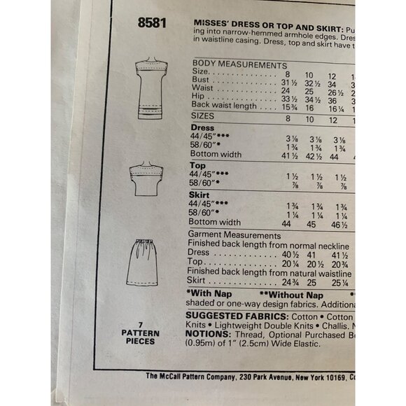 McCall's Misses Dress Shirt Skirt Sewing Pattern Sz 10 8581 - Uncut - Picture 6 of 9